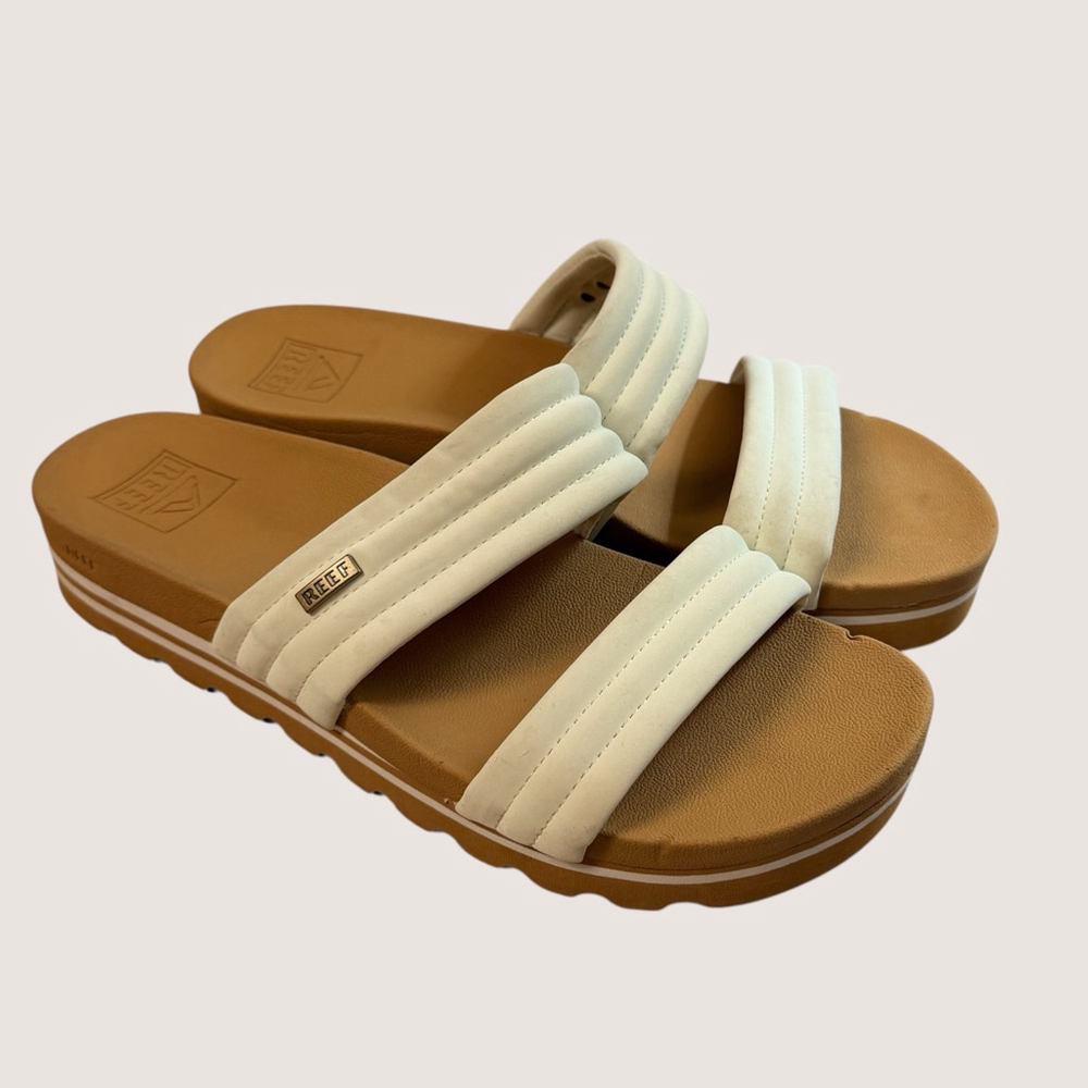 Reef Kaia 2 Bar Slide Sandals Women’s Size 10 Cream Platform Comfort